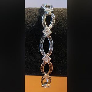 Sterling Silver 925 Clear Stone Tennis Bracelet 8 Inch Marquise Link Box Clasp